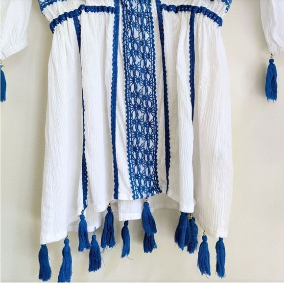Dodo Bar Or Mustafa Cotton Cover Up Dress Blue Embroidered Tassels Mini Cover - Picture 7 of 8